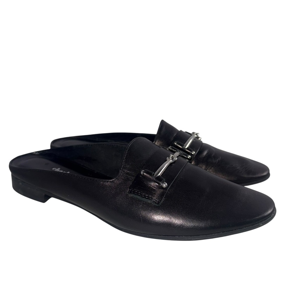 Charles David Black Leather Horsebit Mules Made in Italy Size 38 Flat Loafers